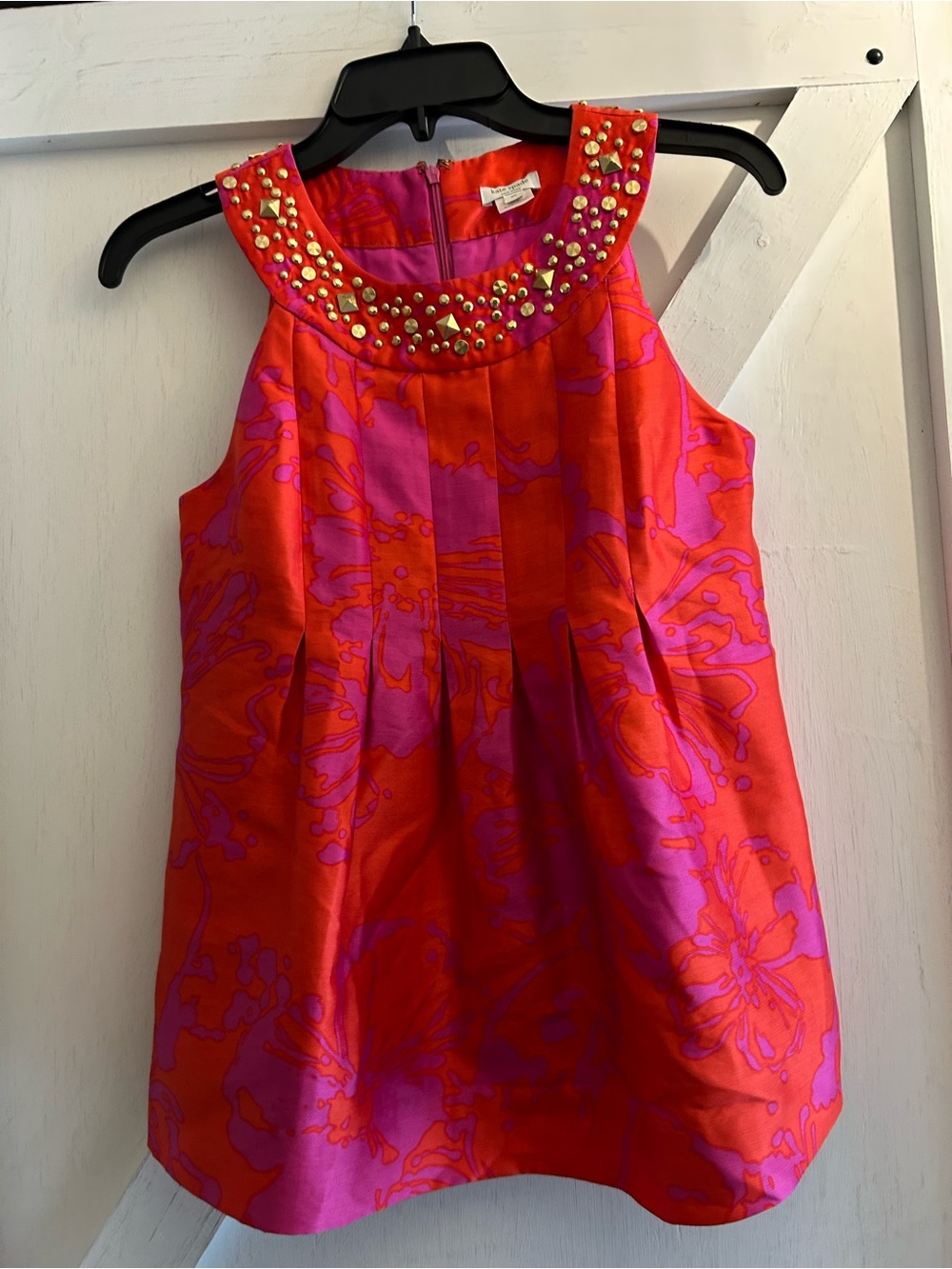 kate spade Pink and Orange Beaded-Neck Sleeveless Dress Top